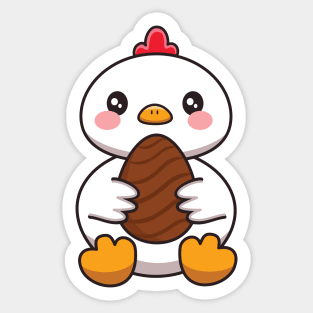 Cute Chicken With Chocolate Easter Egg Sticker